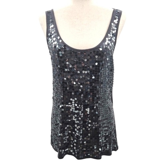 Eyeshadow Sequin Tank Top Sleeveless Gray Sparkle Party Club Layering Top - Picture 1 of 8